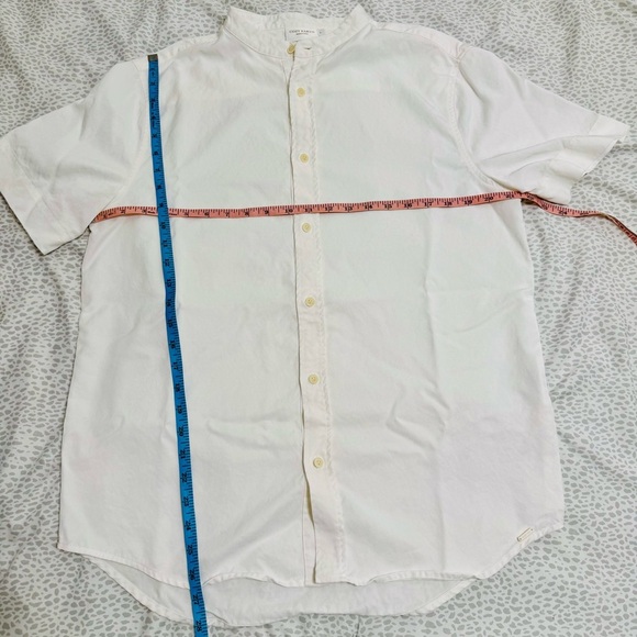 Cozy Earth Men's White Coastal Comfort Mock Neck Short Sleeve Button Down Sz L - Picture 10 of 10